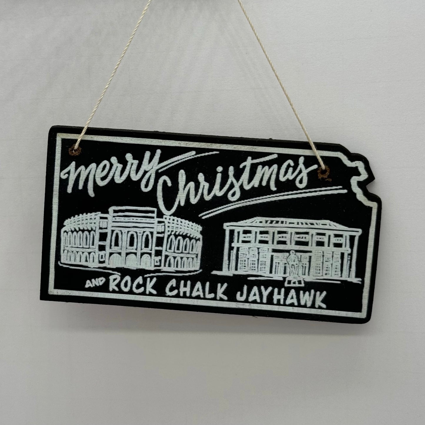 Merry Christmas and Rock Chalk Jayhawk Ornament