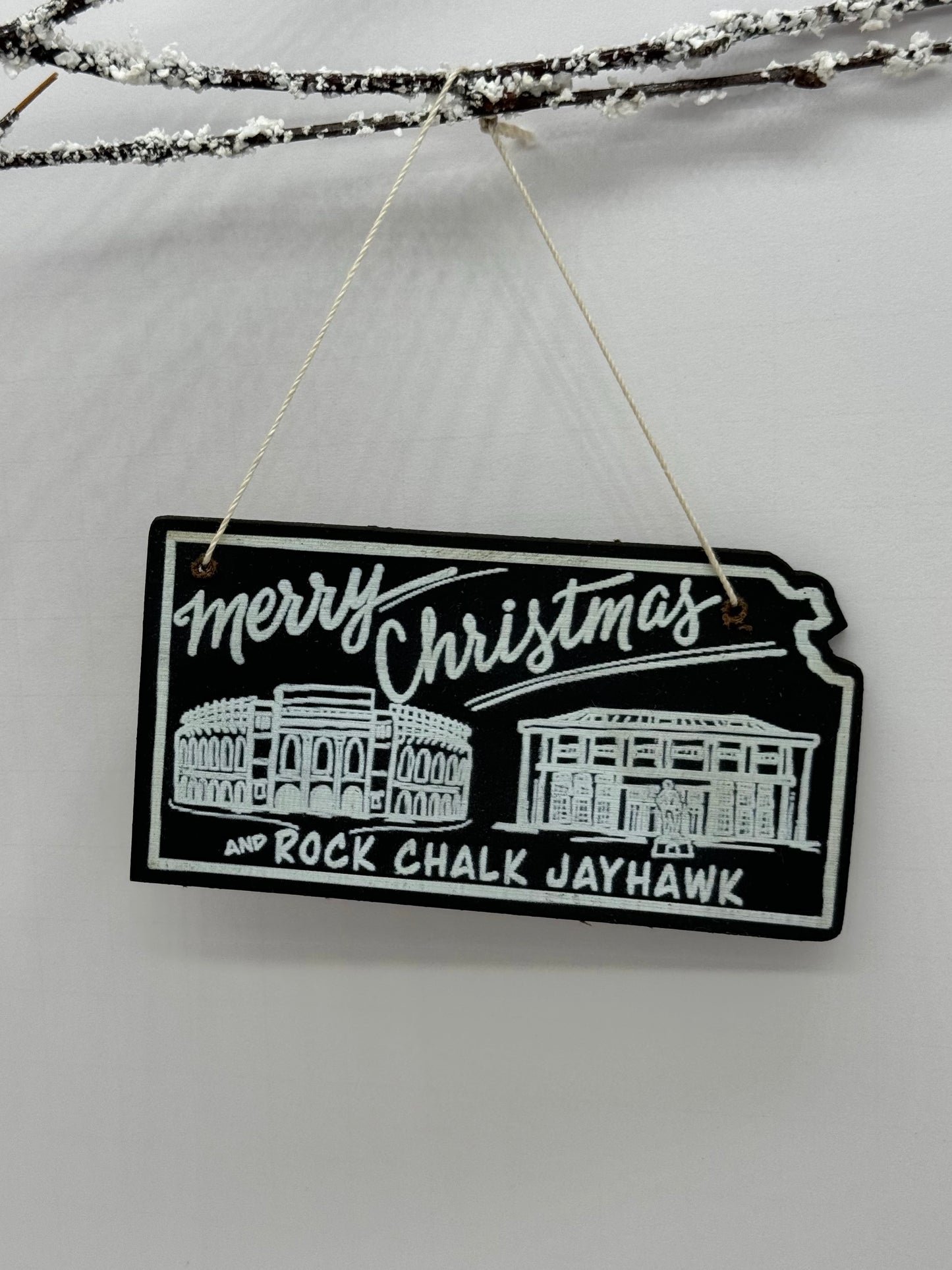 Merry Christmas and Rock Chalk Jayhawk Ornament
