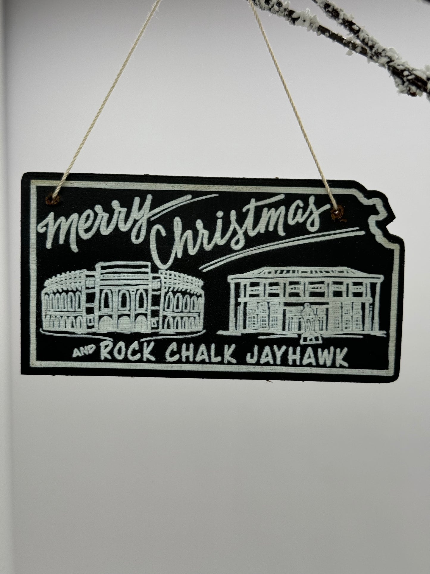 Merry Christmas and Rock Chalk Jayhawk Ornament