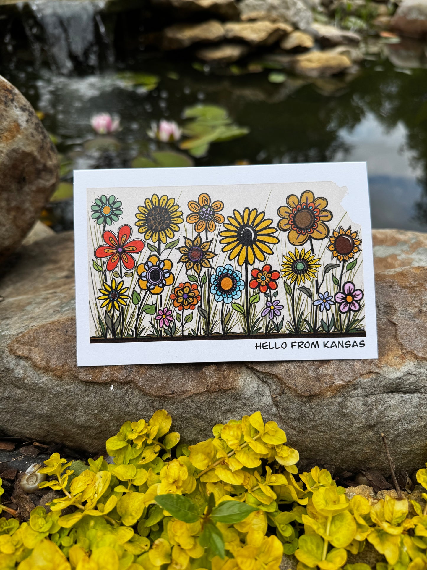 Hello from Kansas Whimsical Sunflowers Greeting Card Set