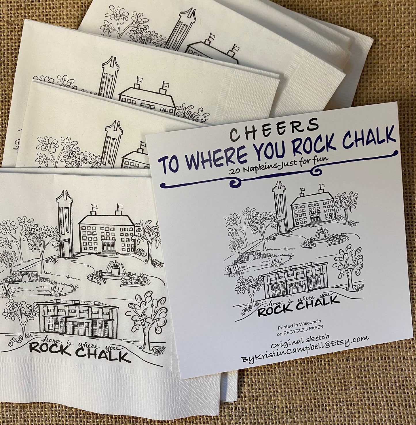 "Cheers to Where you ROCK CHALK" Cocktail Napkins