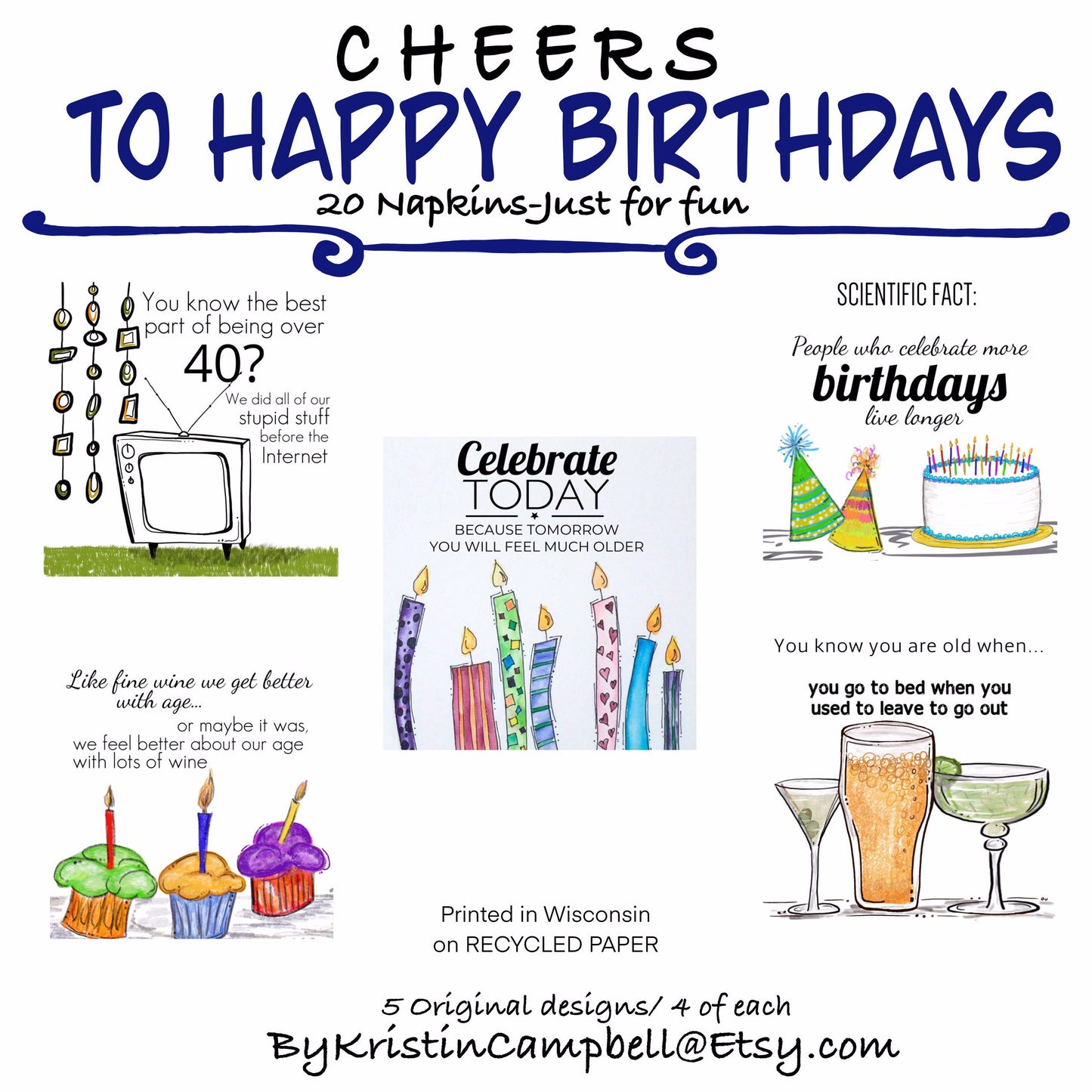 "Cheers to Happy Birthdays" Cocktail Napkins