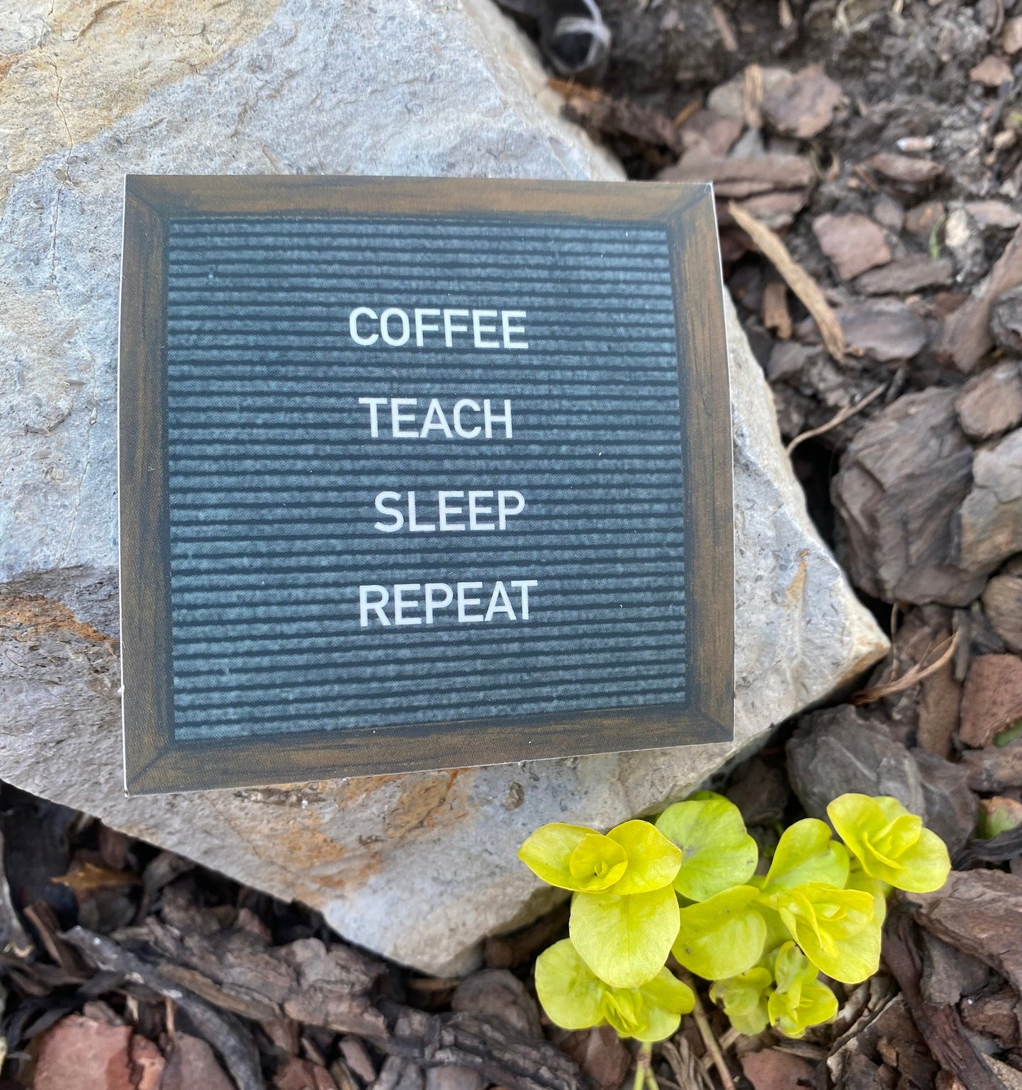 "COFFEE. TEACH. SLEEP. REPEAT” felt board sticker