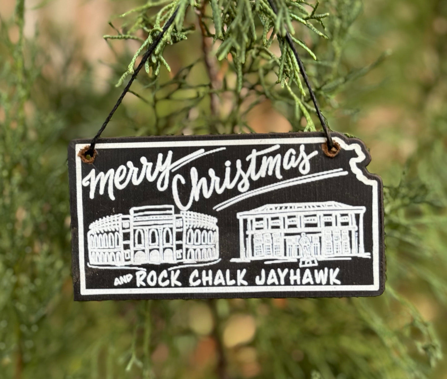 Merry Christmas and Rock Chalk Jayhawk Ornament