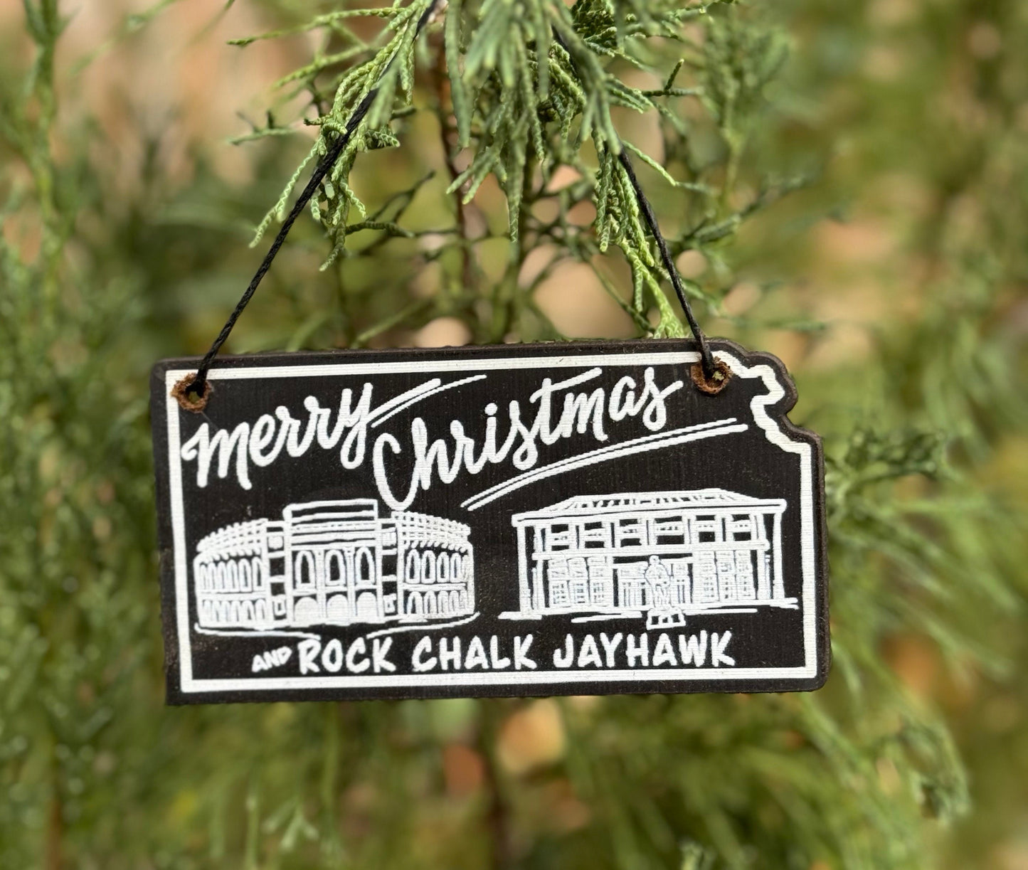 Merry Christmas and Rock Chalk Jayhawk Ornament