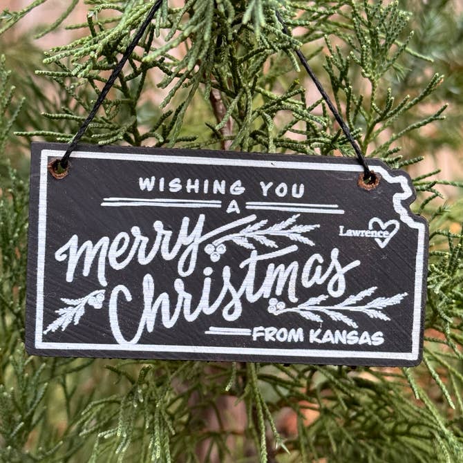 "Wishing You a Merry Christmas from Lawrence, KS" Ornament