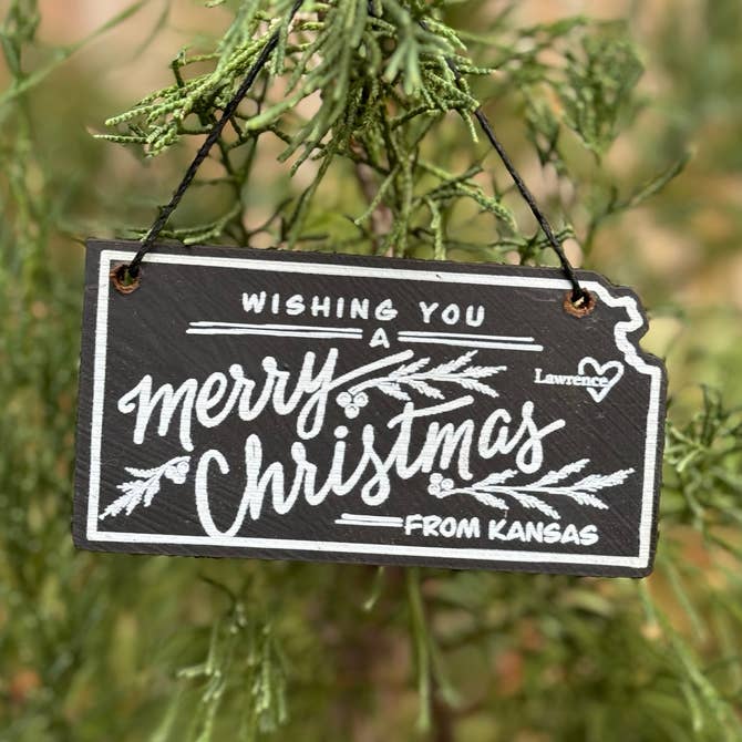 "Wishing You a Merry Christmas from Lawrence, KS" Ornament