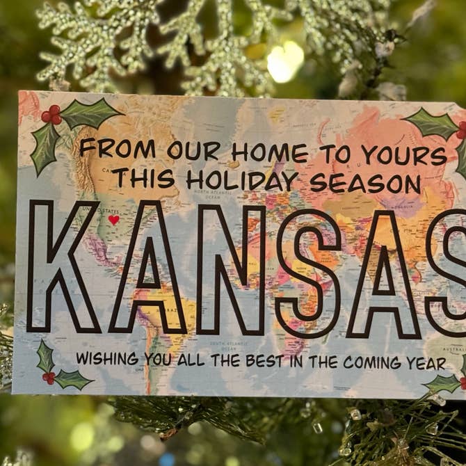 World Map "Happy Holidays from Kansas" Postcard