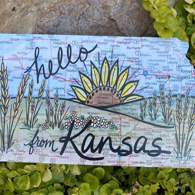 Hello from Kansas Map Postcard