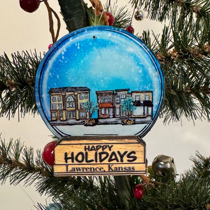 "Happy Holidays" Lawrence, KS Snow Globe Ornament