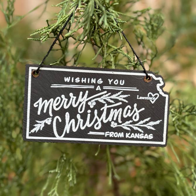 "Wishing You a Merry Christmas from Lawrence, KS" Ornament