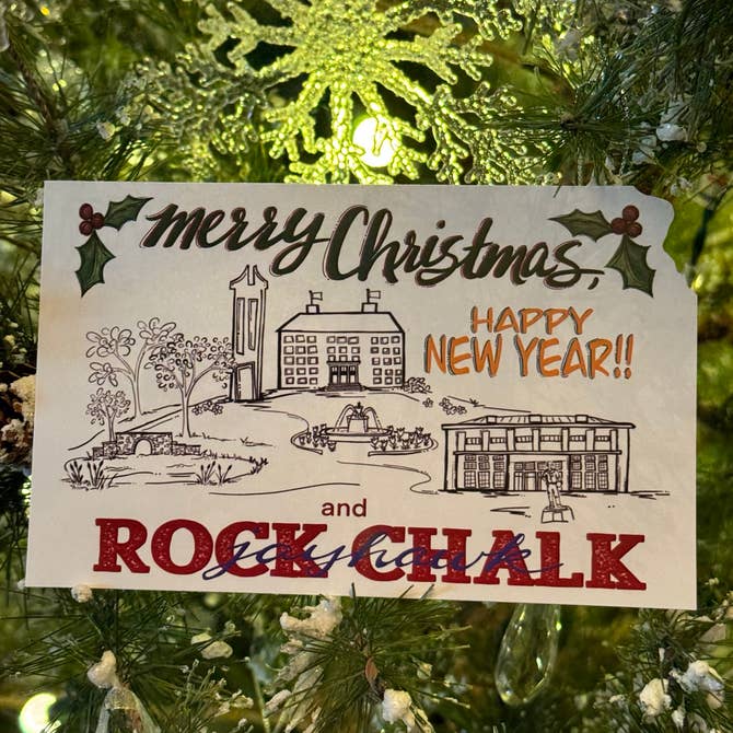 Merry Christmas and Rock Chalk Jayhawk Postcard