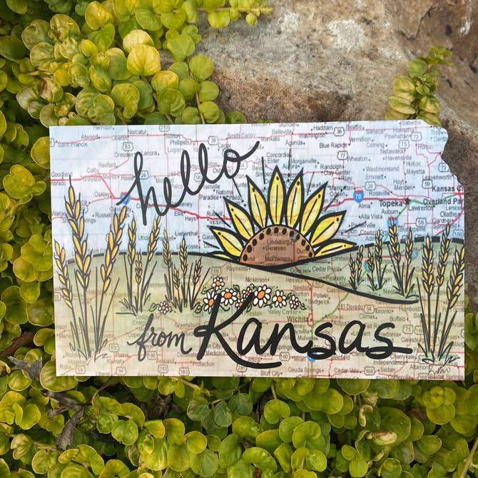 Hello from Kansas Map Postcard