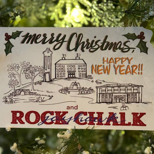 Merry Christmas and Rock Chalk Jayhawk Postcard