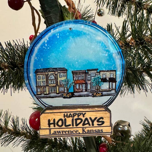 "Happy Holidays" Lawrence, KS Snow Globe Ornament