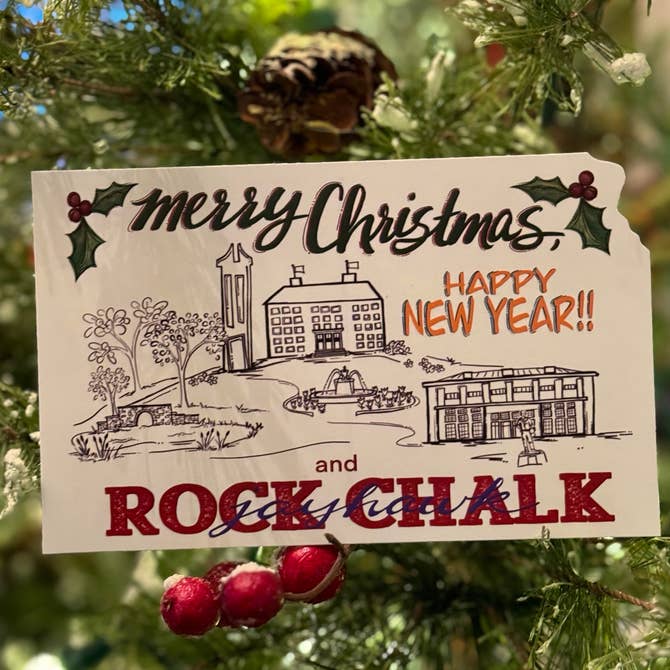 Merry Christmas and Rock Chalk Jayhawk Postcard