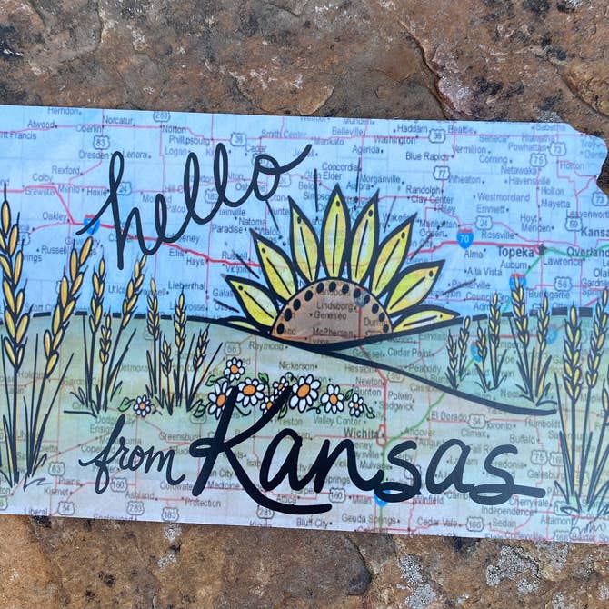 Hello from Kansas Map Postcard