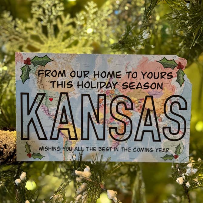 World Map "Happy Holidays from Kansas" Postcard