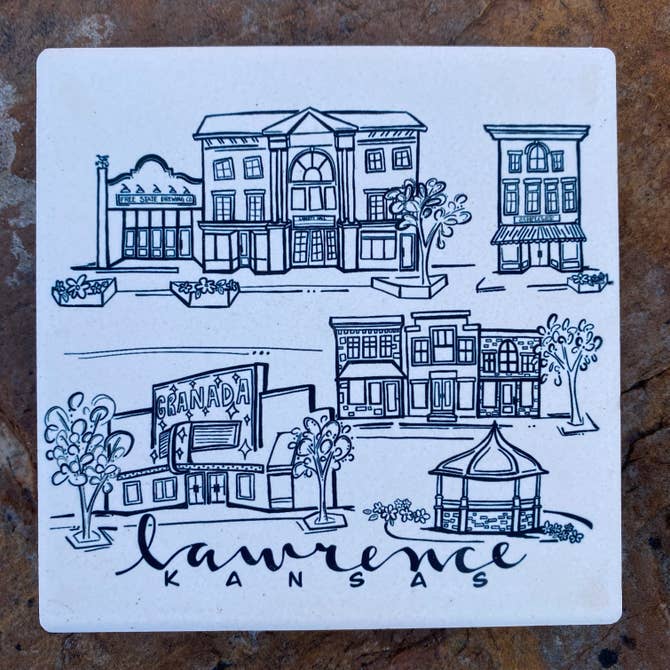 Sites of Lawrence Sketch Stone Coaster