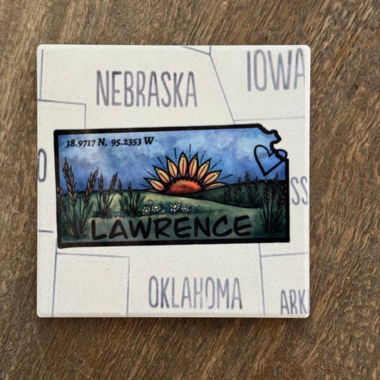 Kansas Sunset- State Map Stone Coaster