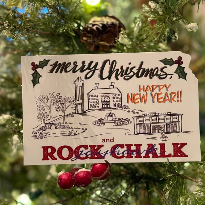 Merry Christmas and Rock Chalk Jayhawk Postcard