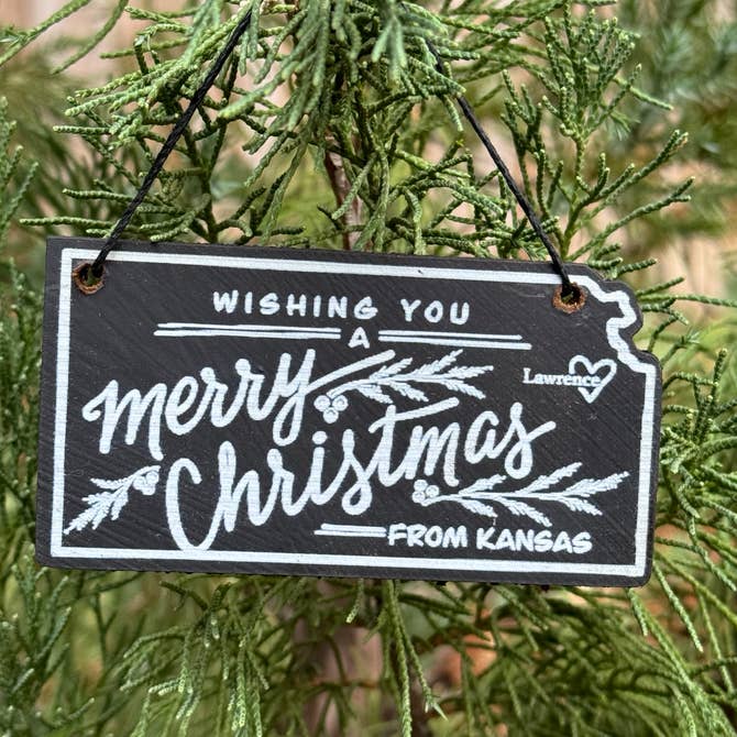 "Wishing You a Merry Christmas from Lawrence, KS" Ornament