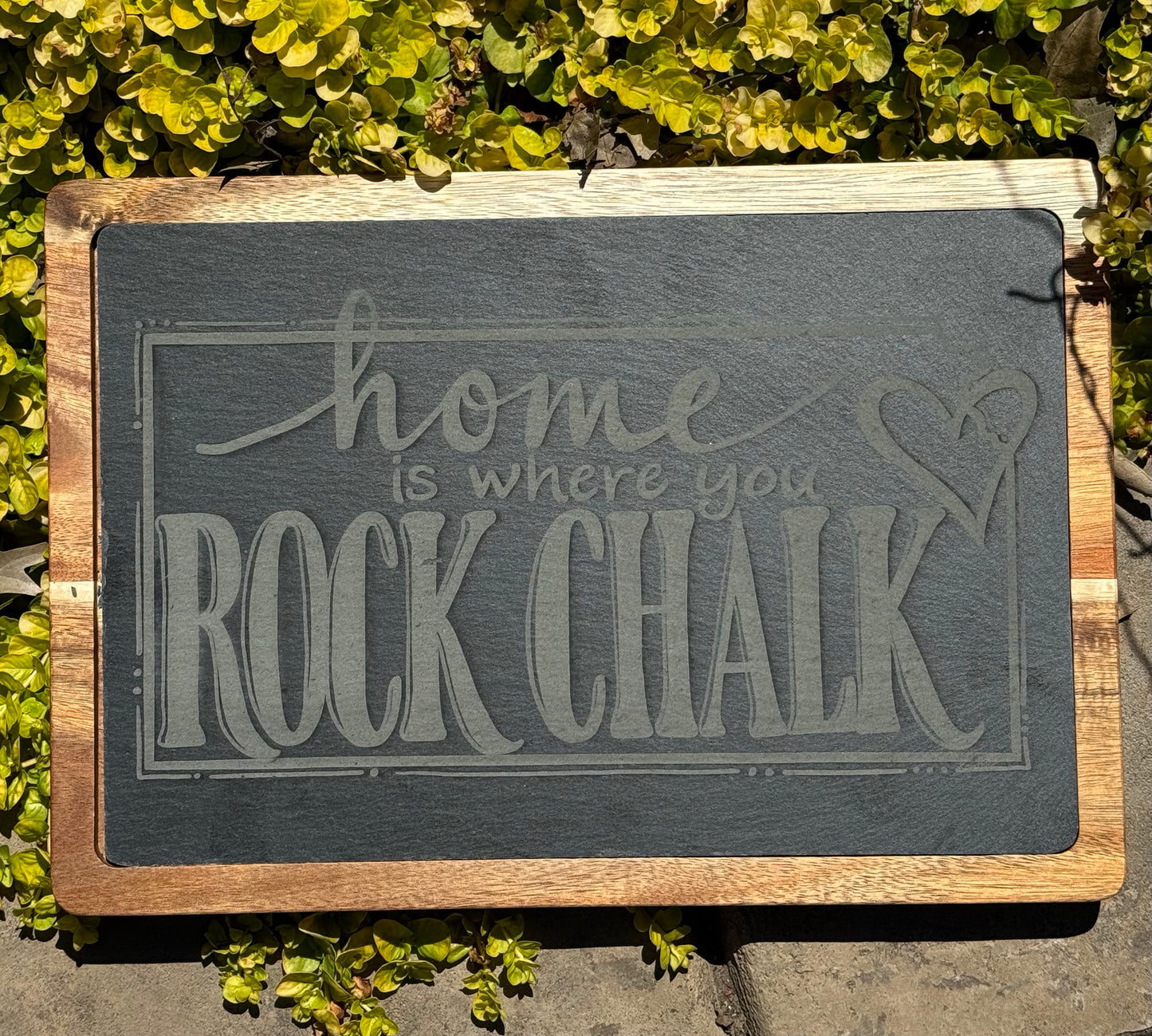 Rock Chalk Slate and Wood Engraved Cutting Board