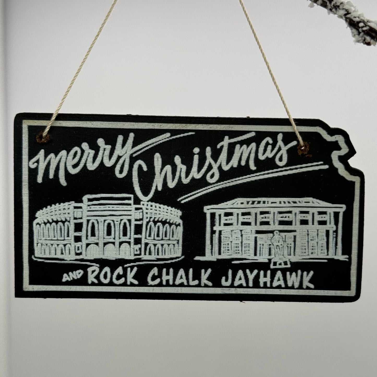 Merry Christmas and Rock Chalk Jayhawk Ornament