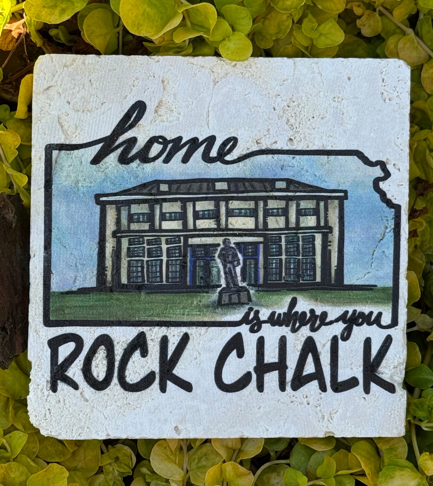 Allen Fieldhouse Travertine Coaster