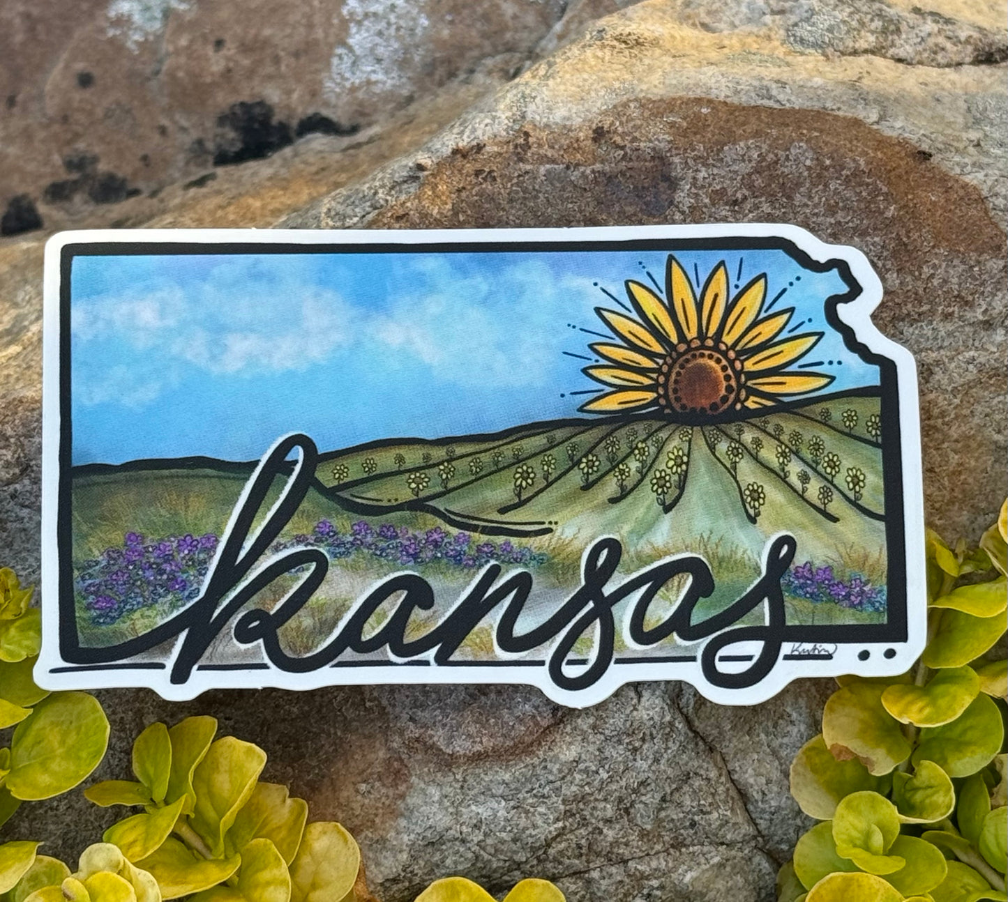 Painted Kansas Sunflower Sunset Sticker