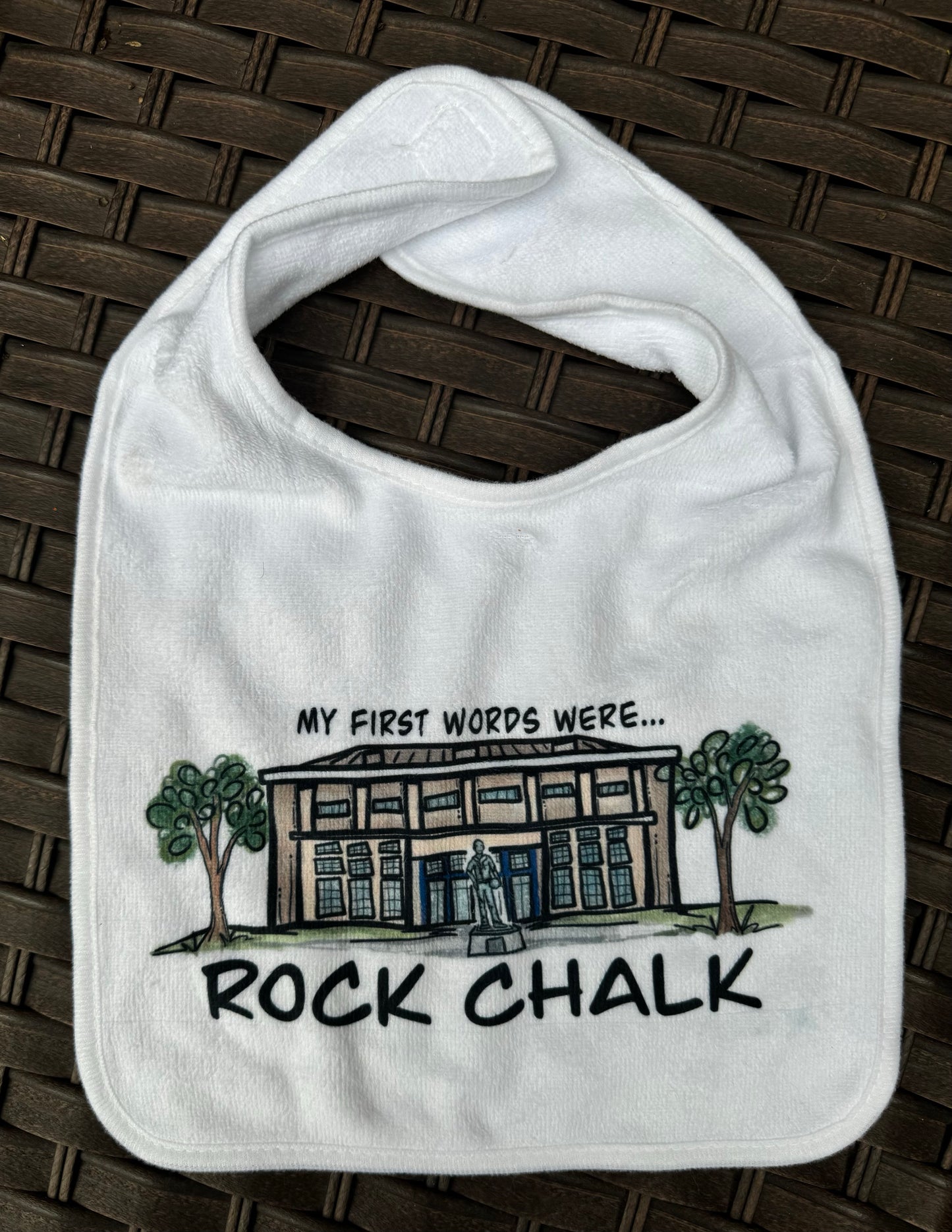 “My First Words Were… ROCK CHALK” Allen Fieldhouse Baby Bib