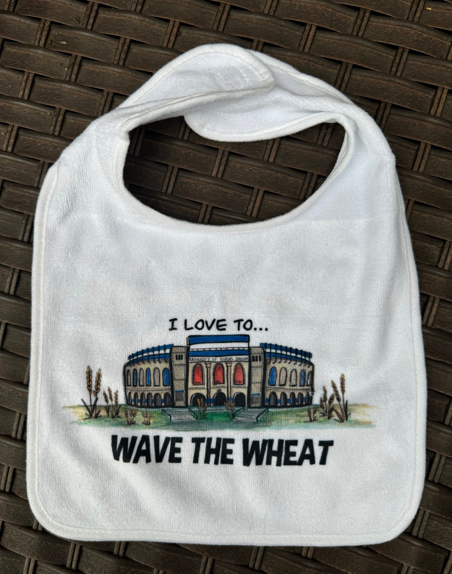 “I Love to Wave the Wheat” KU Football Baby Bib