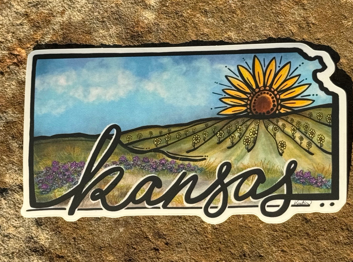 Painted Kansas Sunflower Sunset Sticker