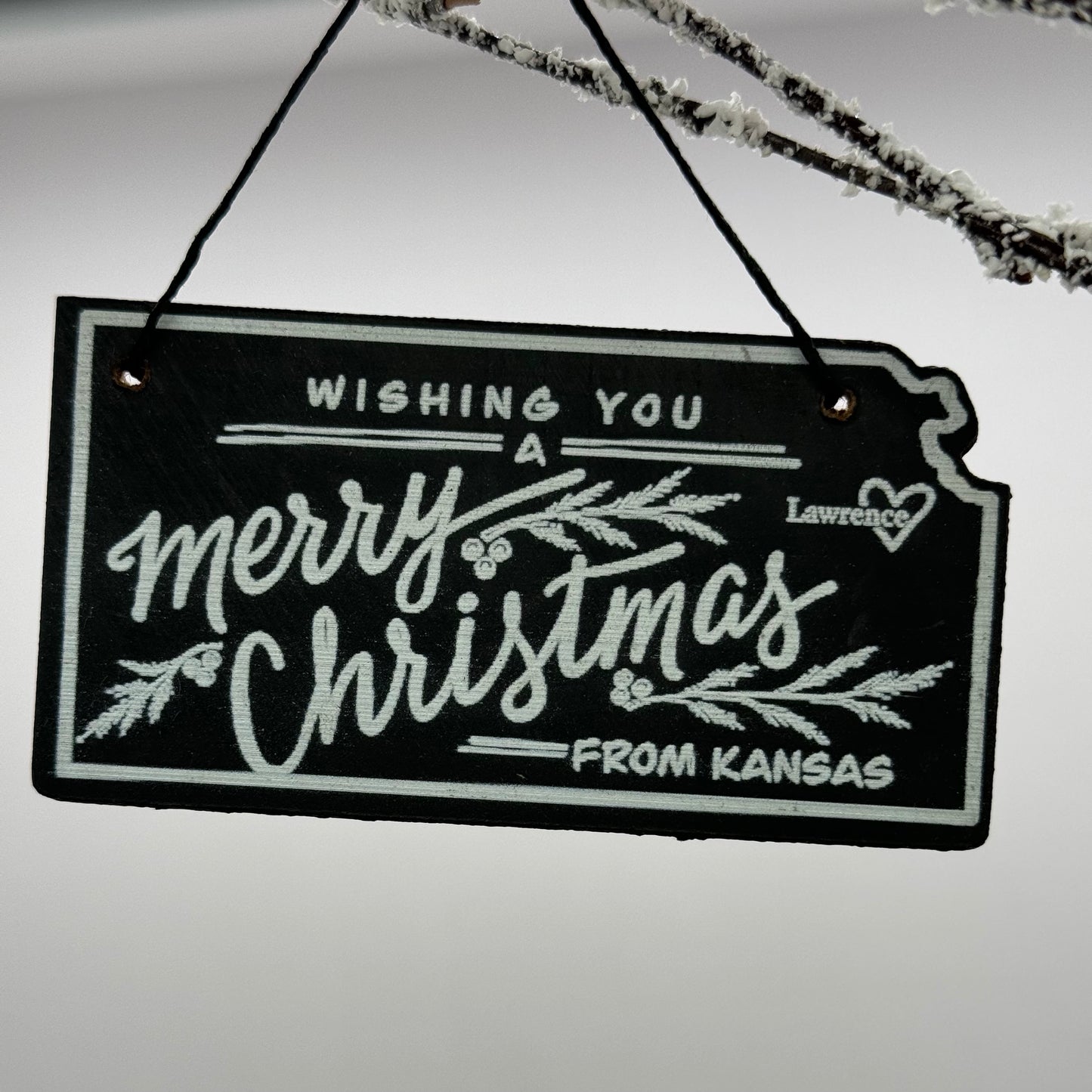 "Wishing You a Merry Christmas from Lawrence, KS" Ornament