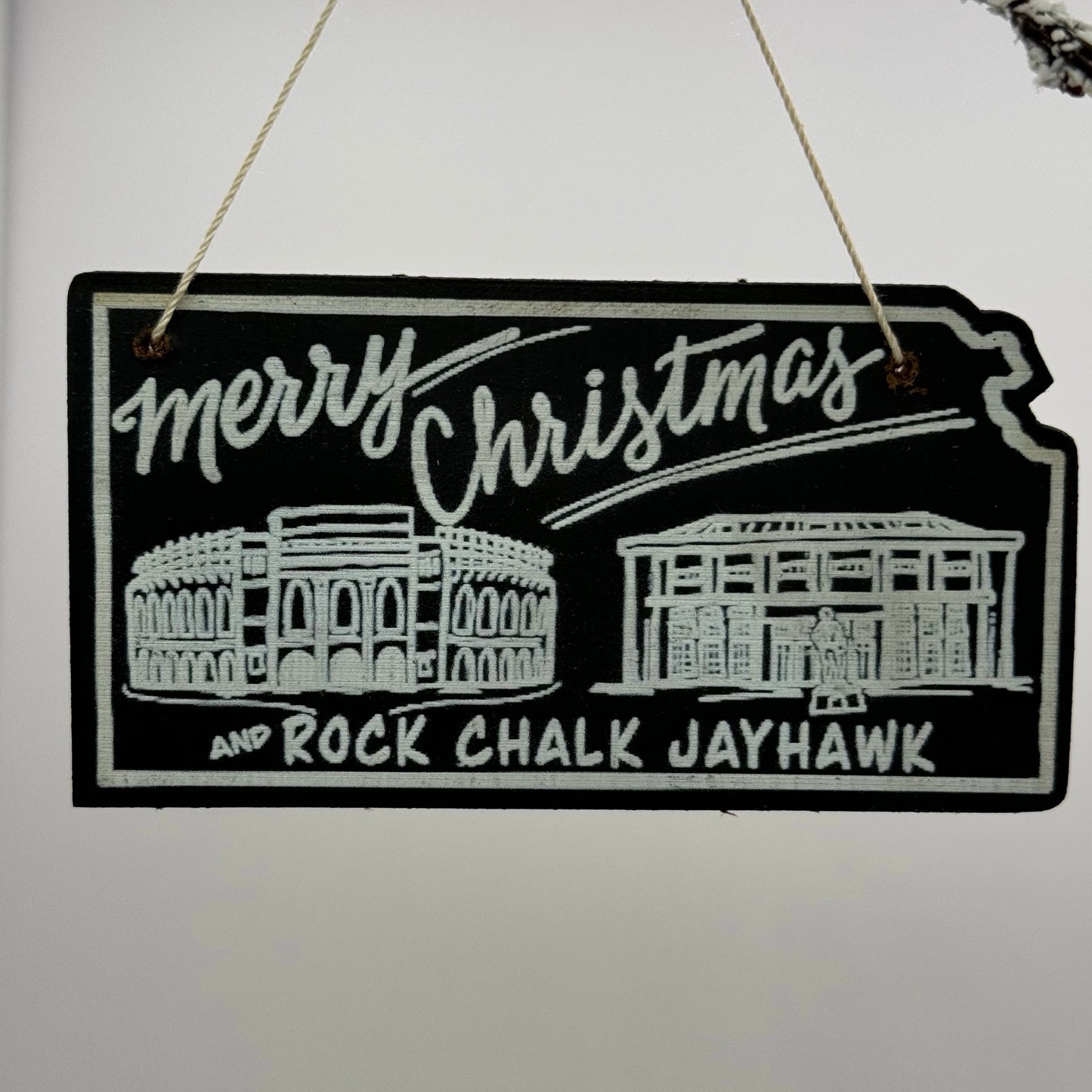 Merry Christmas and Rock Chalk Jayhawk Ornament