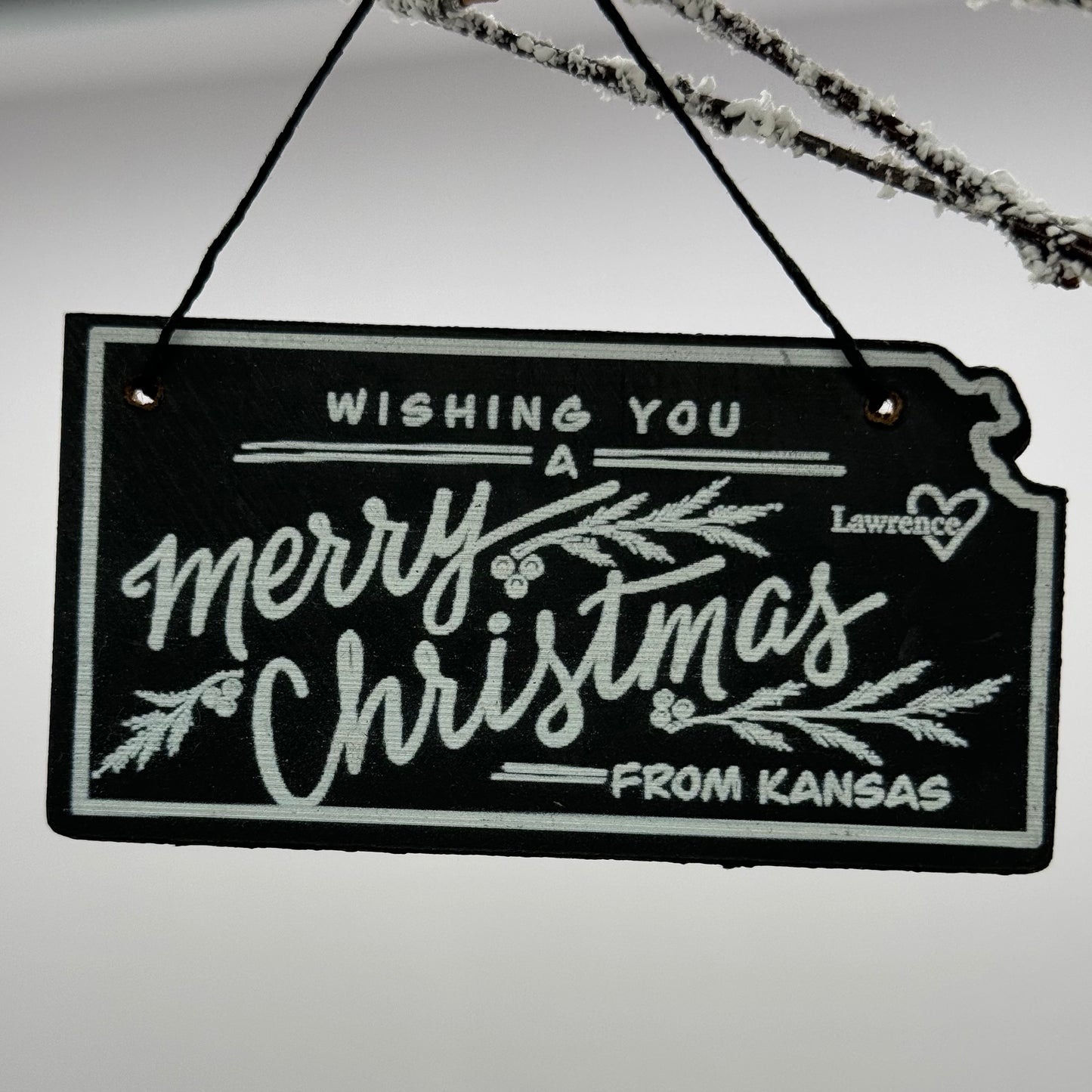 "Wishing You a Merry Christmas from Lawrence, KS" Ornament