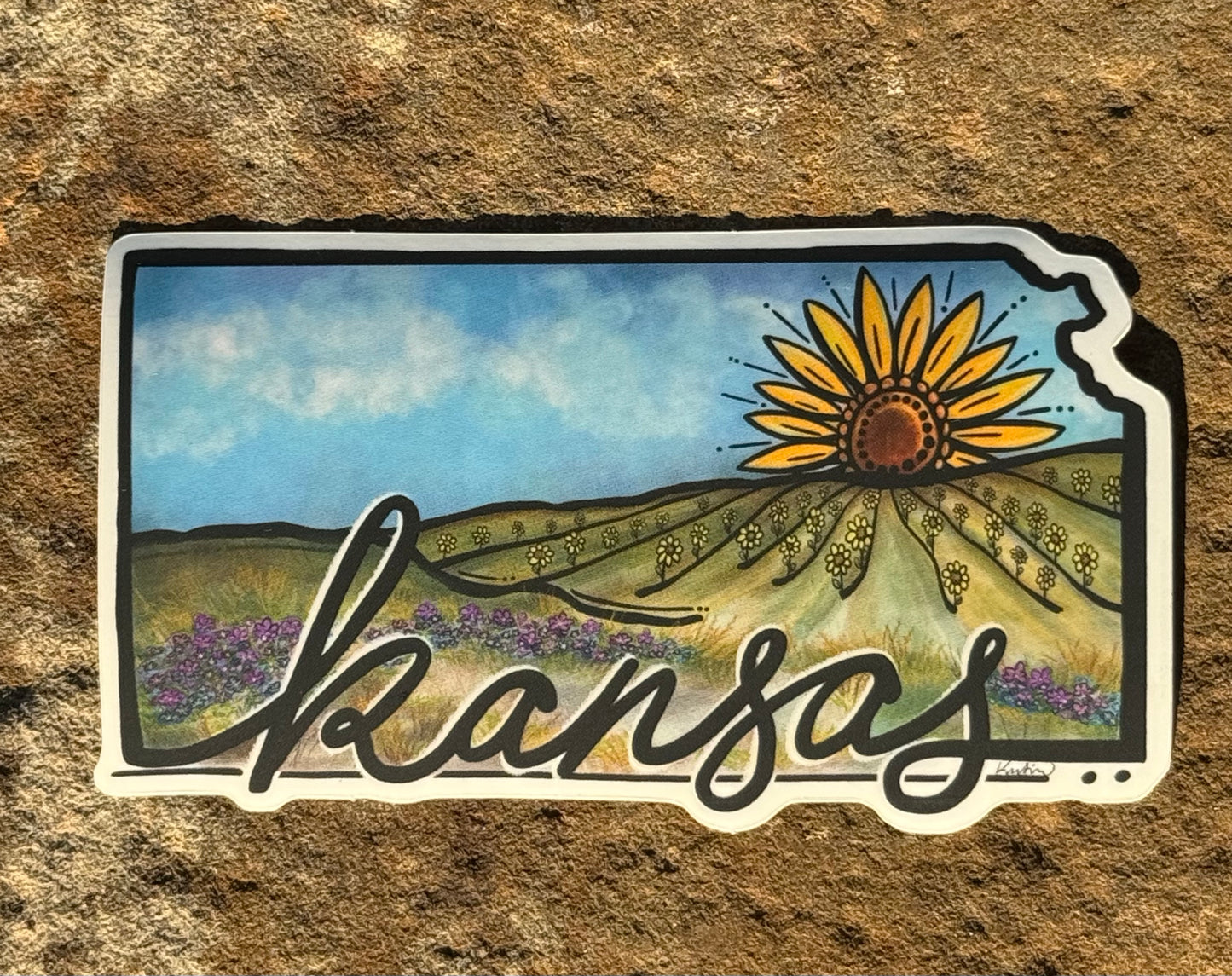 Painted Kansas Sunflower Sunset Sticker