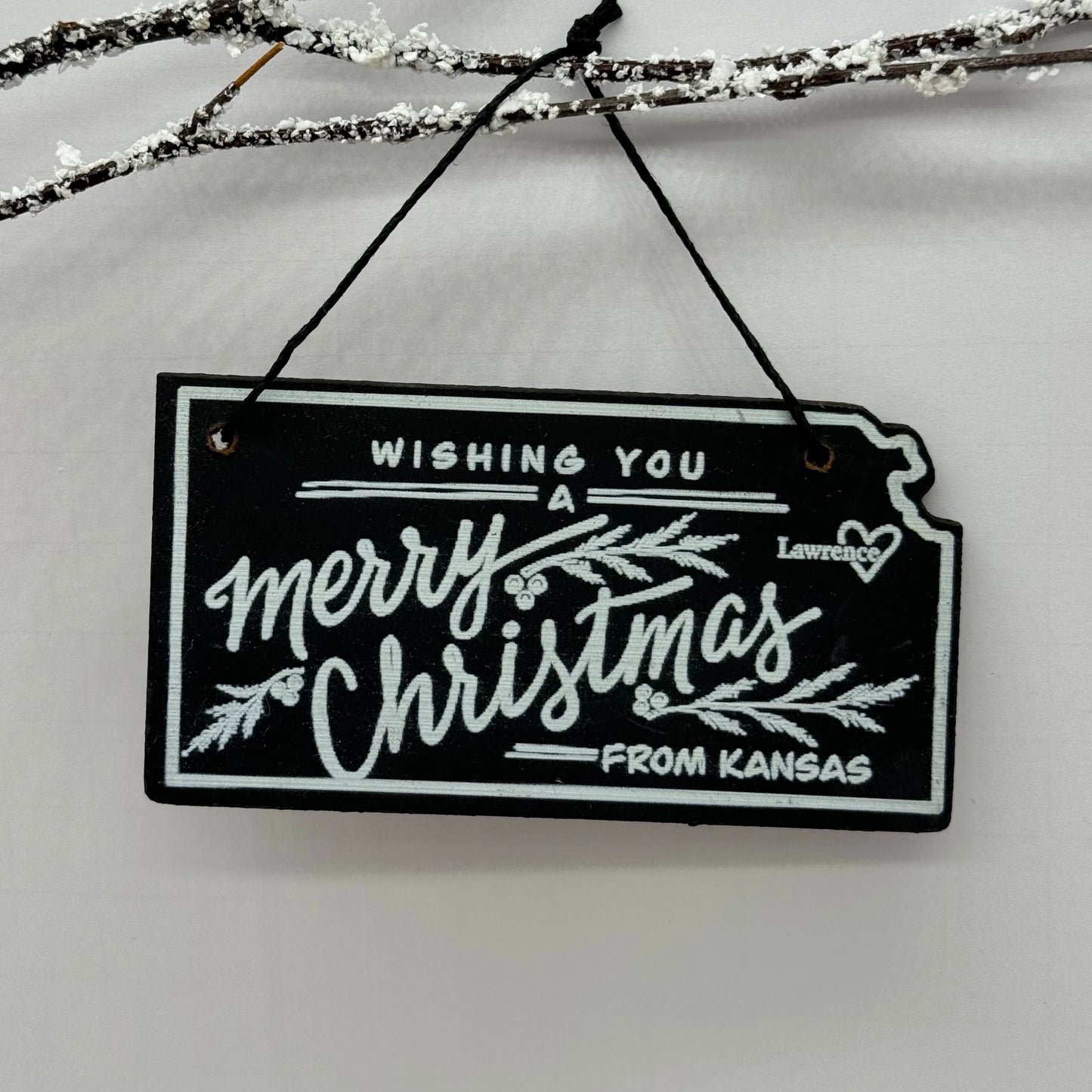 "Wishing You a Merry Christmas from Lawrence, KS" Ornament