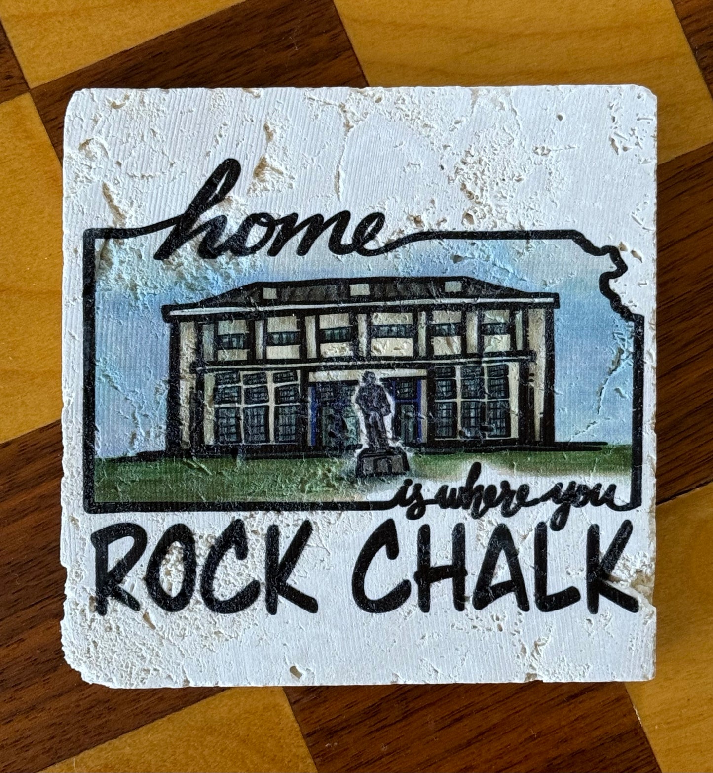 Allen Fieldhouse Travertine Coaster