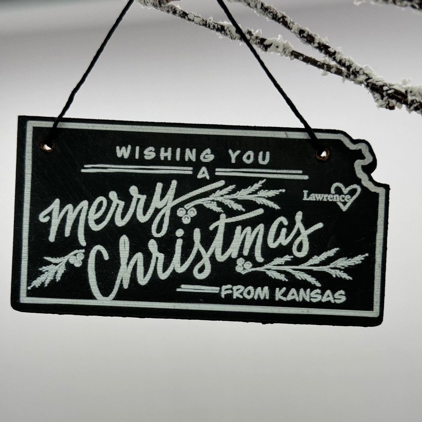 "Wishing You a Merry Christmas from Lawrence, KS" Ornament