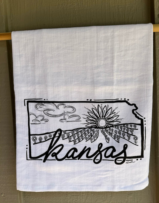 Kansas Sunflower Sunset Tea Towel