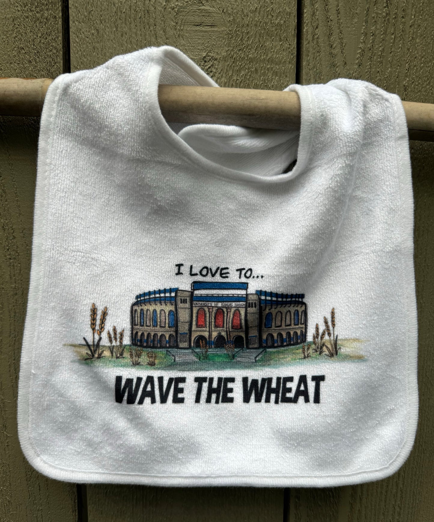 “I Love to Wave the Wheat” KU Football Baby Bib