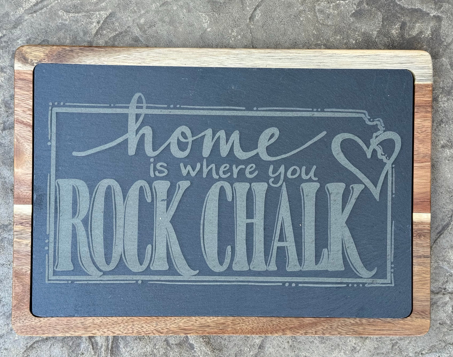 Rock Chalk Slate and Wood Engraved Cutting Board