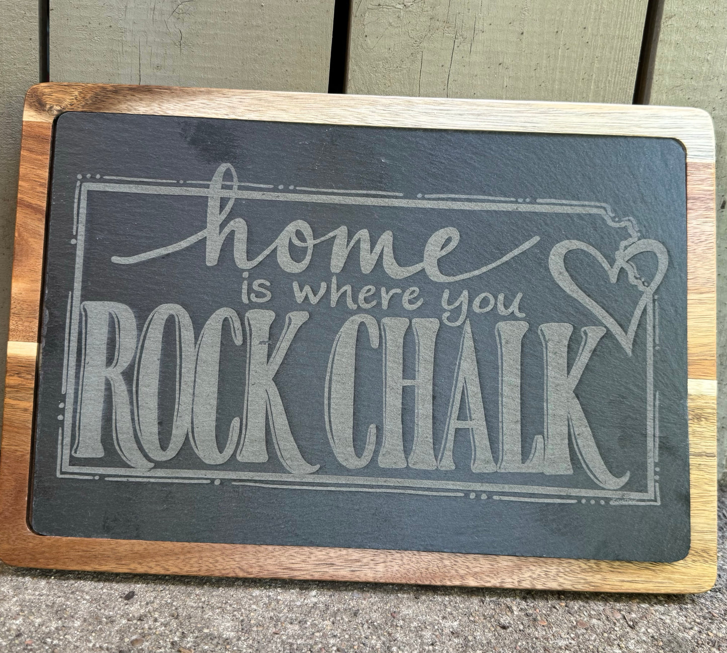 Rock Chalk Slate and Wood Engraved Cutting Board