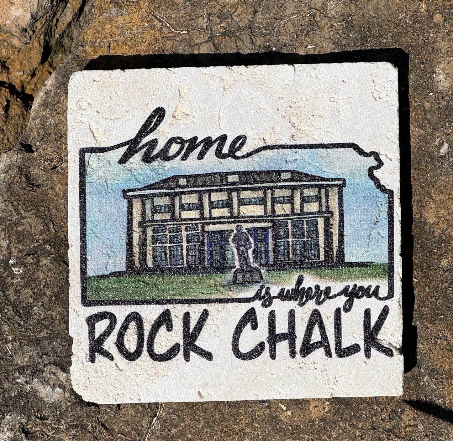 Allen Fieldhouse Travertine Coaster