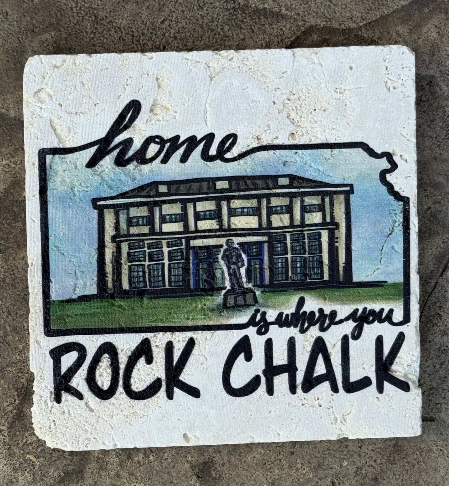 Allen Fieldhouse Travertine Coaster