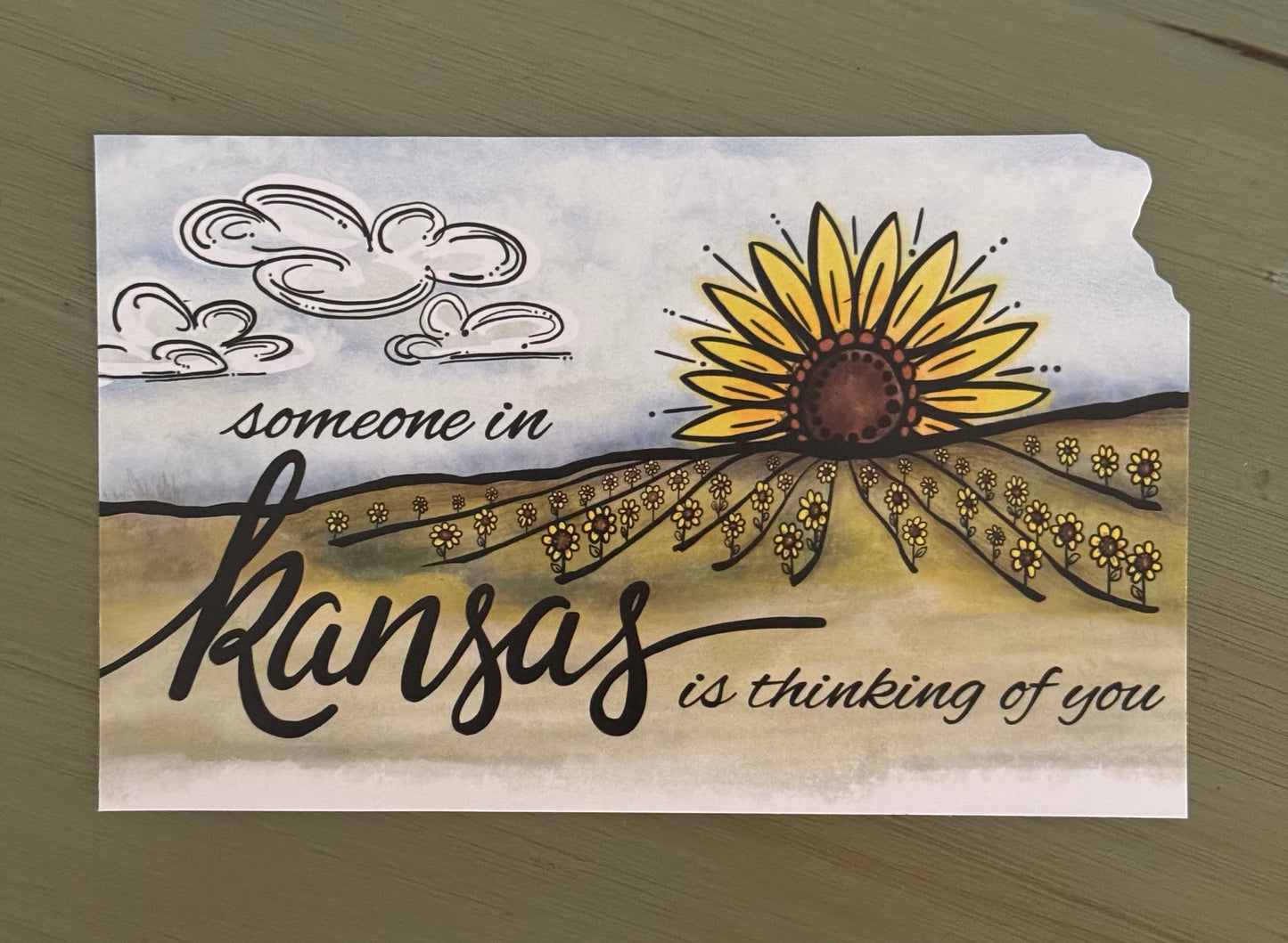 “Thinking of you” Kansas Sunflower Sunset Postcard