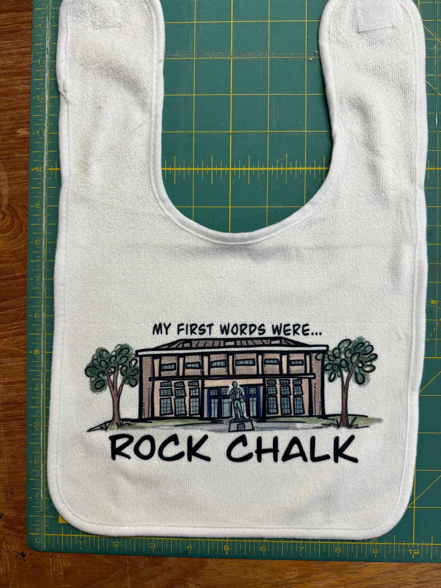 “My First Words Were… ROCK CHALK” Allen Fieldhouse Baby Bib