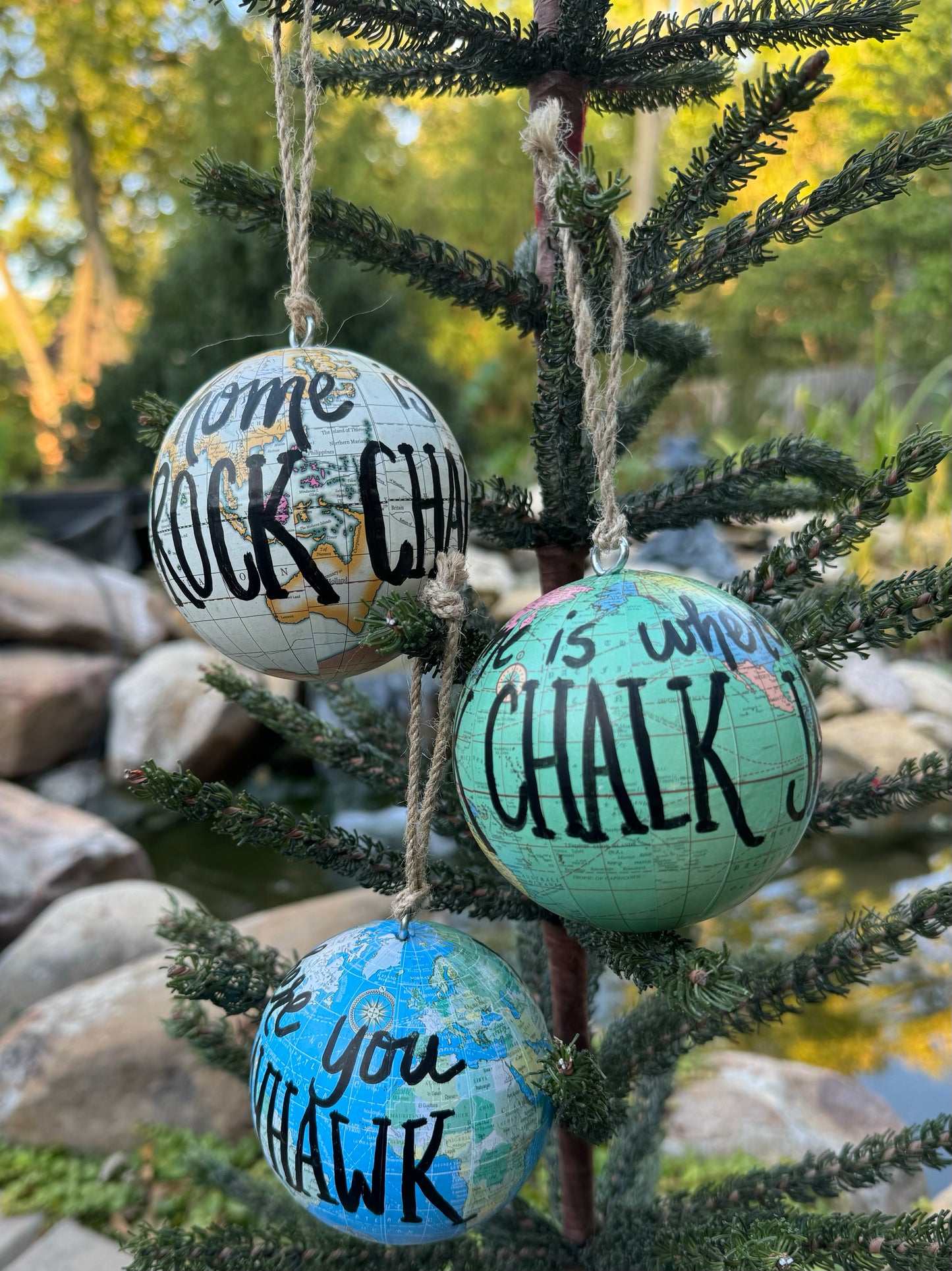 “Home is where you Rock Chalk Jayhawk” Map Globe Ornament