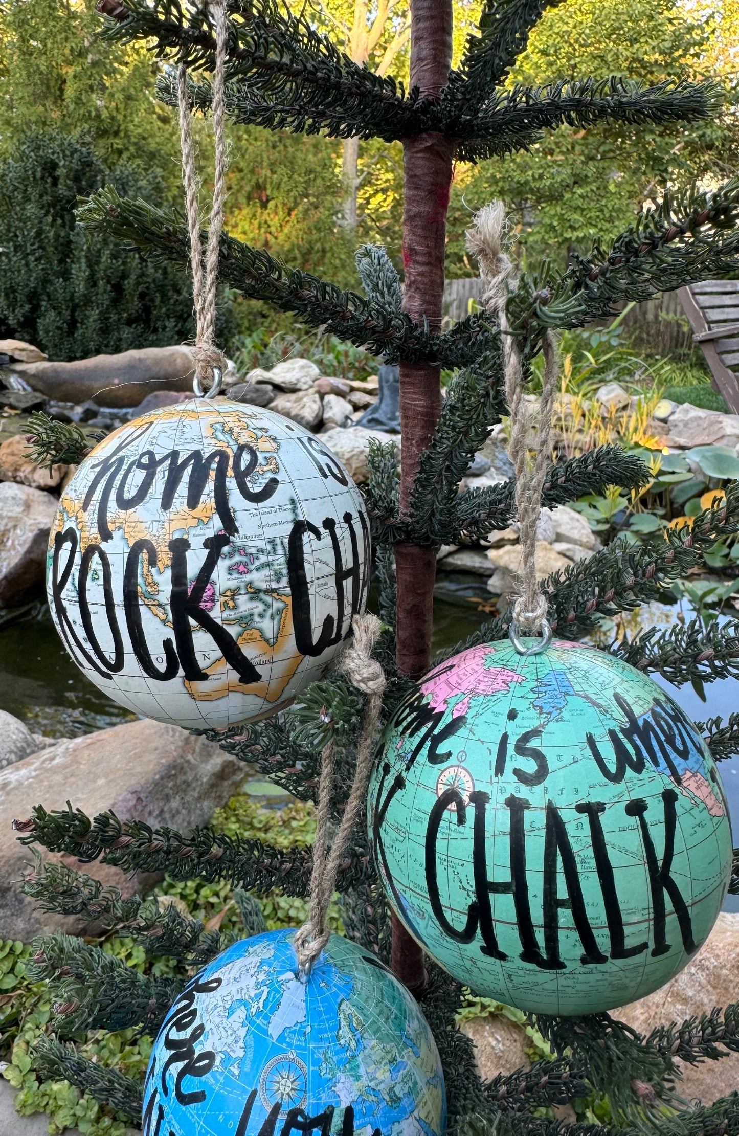 “Home is where you Rock Chalk Jayhawk” Map Globe Ornament